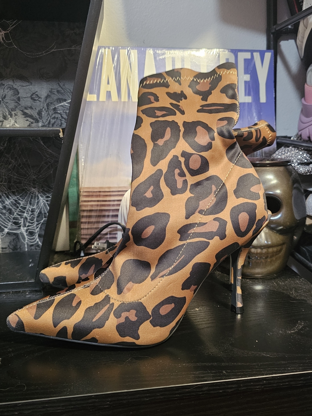 PrettyLittleThing Leopard Print Pointed Stiletto Ankle Boots - Brown & Black